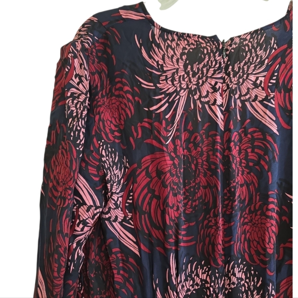 A.L.C. Bailey Print Surplice Silk Slit Midi Dress Navy Pink Anstract Floral 14 - Picture 13 of 14
